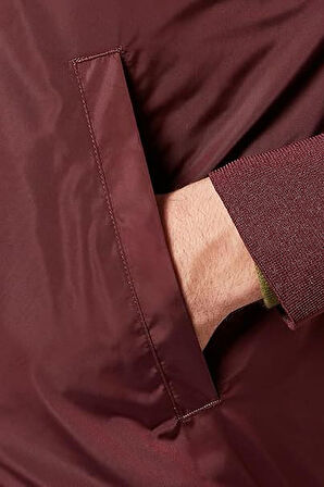 Erkek Regular Fit Omuzları Şeritli Fermuarlı Mont - Bordo | S