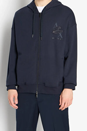 Erkek Fermuarlı Sweatshirt-Lacivert | XL