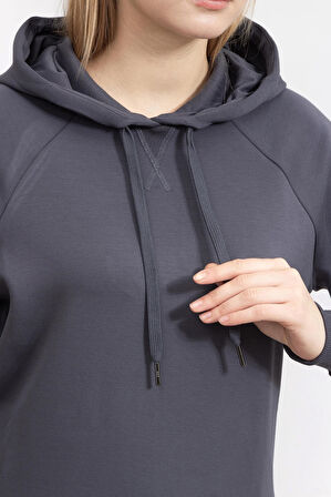 Kadın FELPA Kapüşonlu Sweatshirt-Antrasit | XS