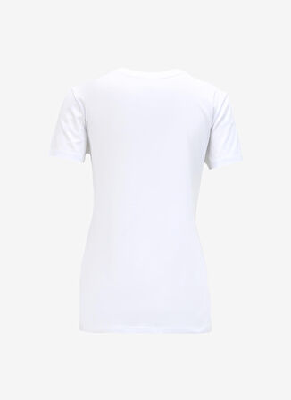 Beyaz Kadın Bisiklet Yaka Baskılı T-Shirt 6RYT05