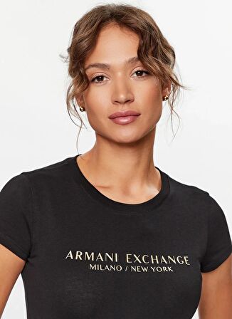 Armani Exchange Bisiklet Yaka Baskılı Siyah Kadın T-Shirt 8NYTAB