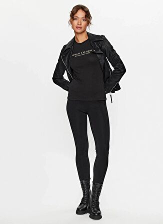 Armani Exchange Bisiklet Yaka Baskılı Siyah Kadın T-Shirt 8NYTAB