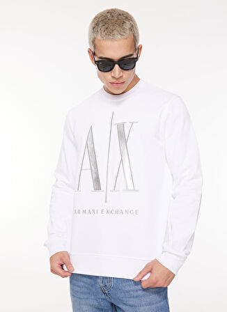 Bisiklet Yaka Beyaz Erkek Sweatshırt 8NZMPQ 1100 WHITE