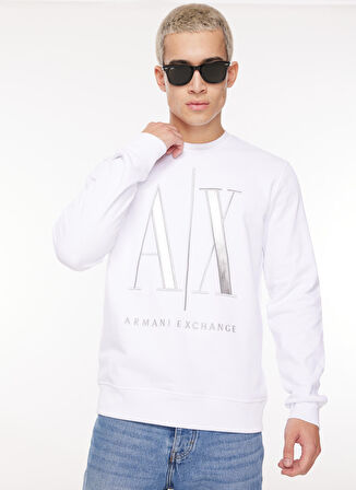Bisiklet Yaka Beyaz Erkek Sweatshırt 8NZMPQ 1100 WHITE