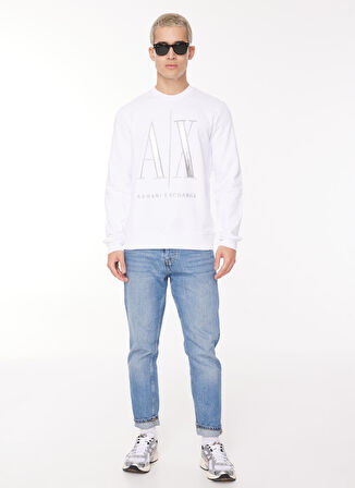 Bisiklet Yaka Beyaz Erkek Sweatshırt 8NZMPQ 1100 WHITE