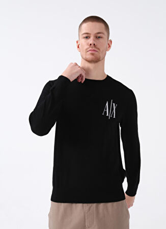 Armani Exchange Bisiklet Yaka Regular Fit Düz Siyah Erkek Kazak 8NZM4R 1200-BLACK