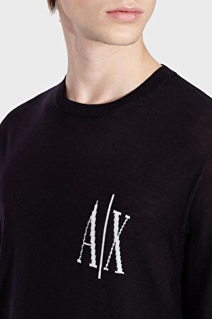 Armani Exchange Bisiklet Yaka Regular Fit Düz Siyah Erkek Kazak 8NZM4R 1200-BLACK