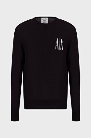 Armani Exchange Bisiklet Yaka Regular Fit Düz Siyah Erkek Kazak 8NZM4R 1200-BLACK