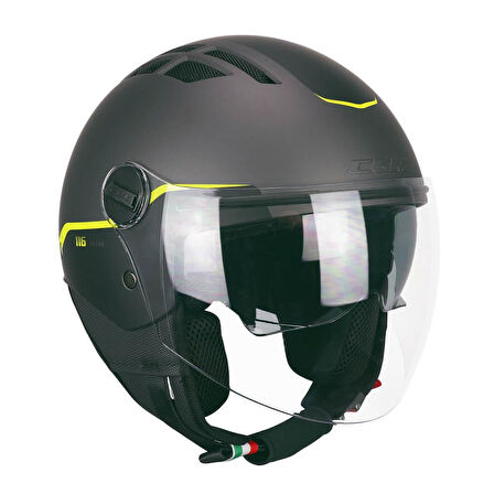 CGM 116G AIR BICO Açık Kask GRİ-SİYAH-SARI Uzun Vizör+Güneş Vizörlü -M