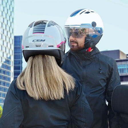 CGM 116G AIR BICO Açık Kask MAVİ-BEYAZ Uzun Vizör+Güneş Vizörlü -S