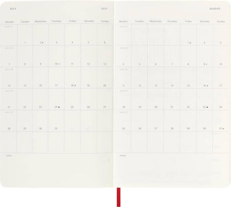 Moleskine 12 Ay Günlük Ajanda L Boy 13x21 cm Yumuşak Kapak Kızıl Kırmızı