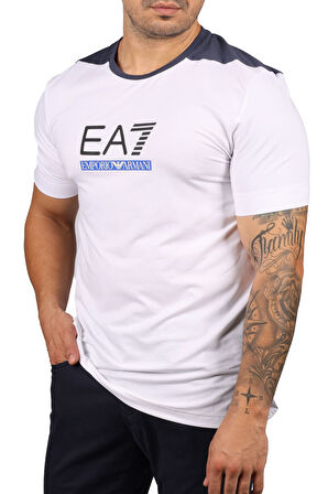 Erkek Yuvarlak Yaka Kısa Kollu Logolu T-Shirt - Beyaz  | S