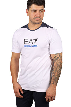 Erkek Yuvarlak Yaka Kısa Kollu Logolu T-Shirt - Beyaz  | 3XL