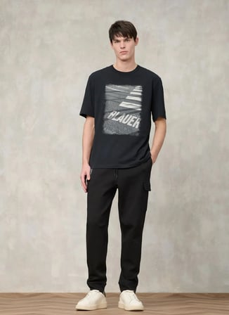Blauer Siyah Erkek Regular Fit Logo Baskılı T-Shirt 26SBLUH02233-999 RYDER