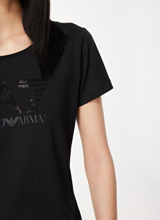 EA7 Bisiklet Yaka Düz Siyah Kadın T-Shirt 6RTT29