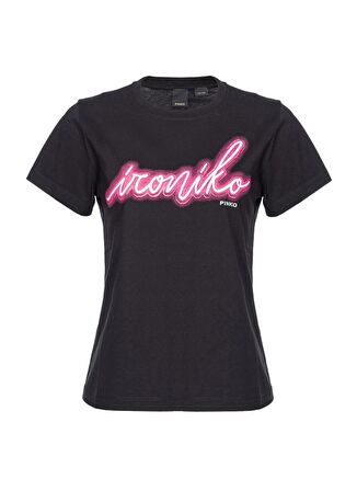 Pinko Bisiklet Yaka Baskılı Siyah Kadın T-Shirt 100355