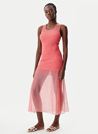 Pinko V Yaka Düz Mercan Kısa Kadın Elbise 104802