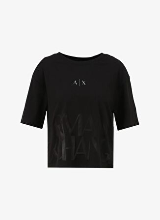 Bisiklet Yaka Baskılı Siyah Kadın T-Shirt 3DYT33