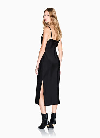 Armani Exchange V Yaka Düz Siyah Uzun Kadın Elbise 8NYA59