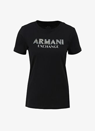 Armani Exchange Bisiklet Yaka Baskılı Siyah Kadın T-Shirt 3DYT13