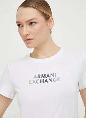 Armani Exchange Bisiklet Yaka Baskılı Beyaz Kadın T-Shirt 3DYT14