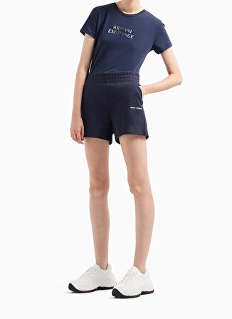 Bisiklet Yaka Baskılı Lacivert Kadın T-Shirt 3DYT14