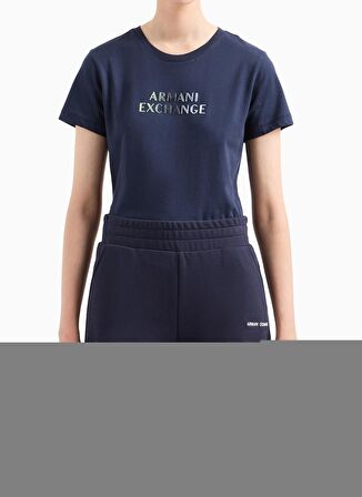 Bisiklet Yaka Baskılı Lacivert Kadın T-Shirt 3DYT14