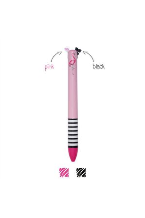 iki Renkli Tukenmez Kalem Black&pink Flamingo