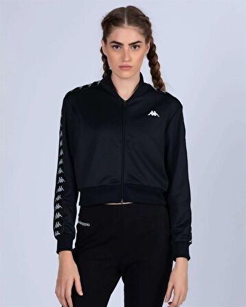 Kappa Kapüşon Yaka Siyah - Beyaz Kadın Sweatshırt 341H5TW 222 BANDA ASBER TK