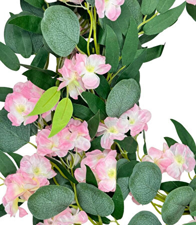 Yapay Çiçek Sarkan Ve Dolanan Pembe Japon Kiraz  Çiçekli Okaliptus lu Söğüt Yaprağı Yapay Sarmaşık