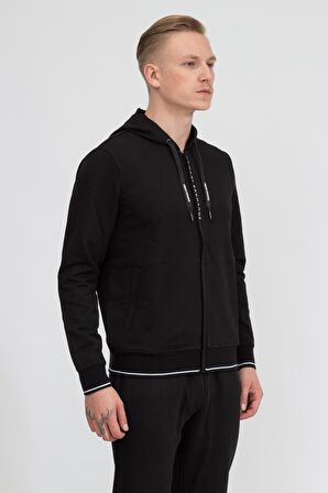 Kapüşon Yaka Siyah Erkek Sweatshırt 8NZM82 1200-BLACK