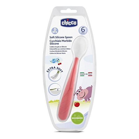 Chicco Yumuşak Silikon Kaşık 6+ Ay Kırmızı