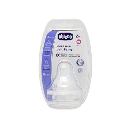 Chicco Wellbeing Biberon Emziği 2 ay+ Orta Akş 2'li Silikon