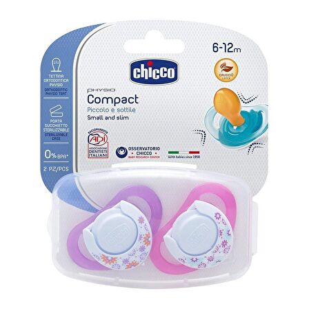 Chicco Physio Compact Kauçuk Emzik 6-12 Ay Kız 2li