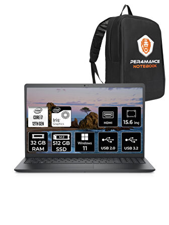 Dell Vostro 3520 Intel Core i7 1255U 32GB 512GB SSD 15.6" FHD W11H Taşınabilir Bilgisayar & PER4 Çanta