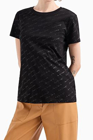 Kadın Detay Logolu T-Shirt - Siyah | XL