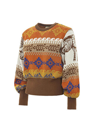 Akep Bisiklet Yaka Normal Desenli Çok Renkli Kazak Kadın MGKD03045