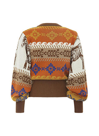 Akep Bisiklet Yaka Normal Desenli Çok Renkli Kazak Kadın MGKD03045