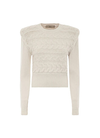 Akep Bisiklet Yaka Normal Desenli Ekru Kazak Kadın MGKD03104