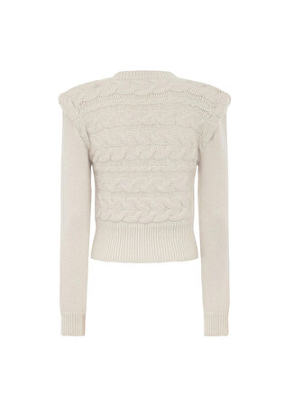 Akep Bisiklet Yaka Normal Desenli Ekru Kazak Kadın MGKD03104