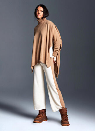 Akep Yüksek Bel Normal Ekru Kadın Pantolon PTKD03004