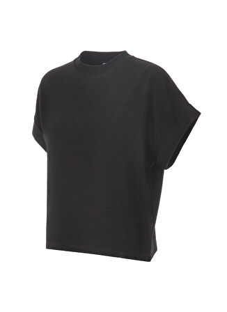 Akep Bisiklet Yaka Düz Siyah Kadın T-Shirt TSKD03222