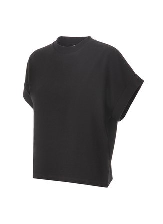 Akep Bisiklet Yaka Düz Siyah Kadın T-Shirt TSKD03222