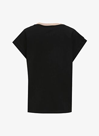 Akep Yuvarlak Yaka Baskılı Siyah Kadın T-Shirt TSKD05204