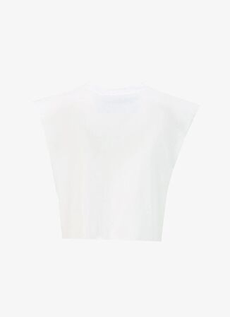Akep Yuvarlak Yaka Baskılı Beyaz Kadın T-Shirt TSKD05206