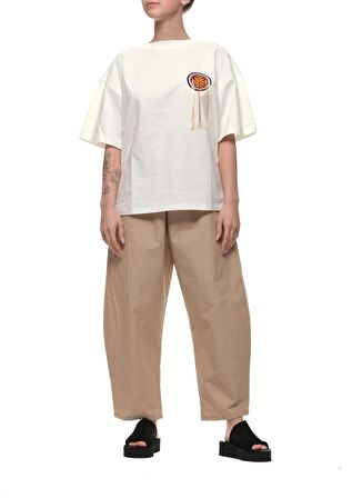 Akep Yuvarlak Yaka Düz Beyaz Kadın T-Shirt TSKD05210