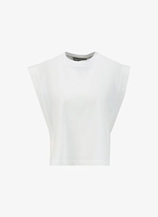Akep Yuvarlak Yaka Düz Beyaz Kadın T-Shirt TSKD05213