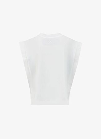Akep Yuvarlak Yaka Düz Beyaz Kadın T-Shirt TSKD05213