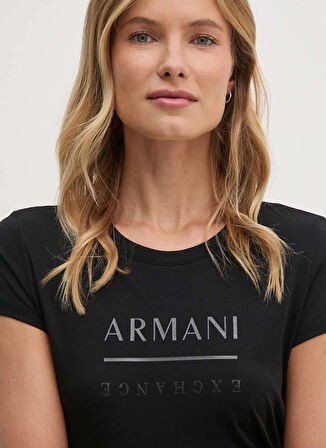 Armani Exchange Yuvarlak Yaka Baskılı Siyah Kadın T-Shirt 6DYT11