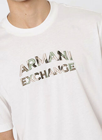 Armani Exchange Bisiklet Yaka Baskılı Ekru Erkek T-Shirt 6DZTHC ZJBYZ 1116